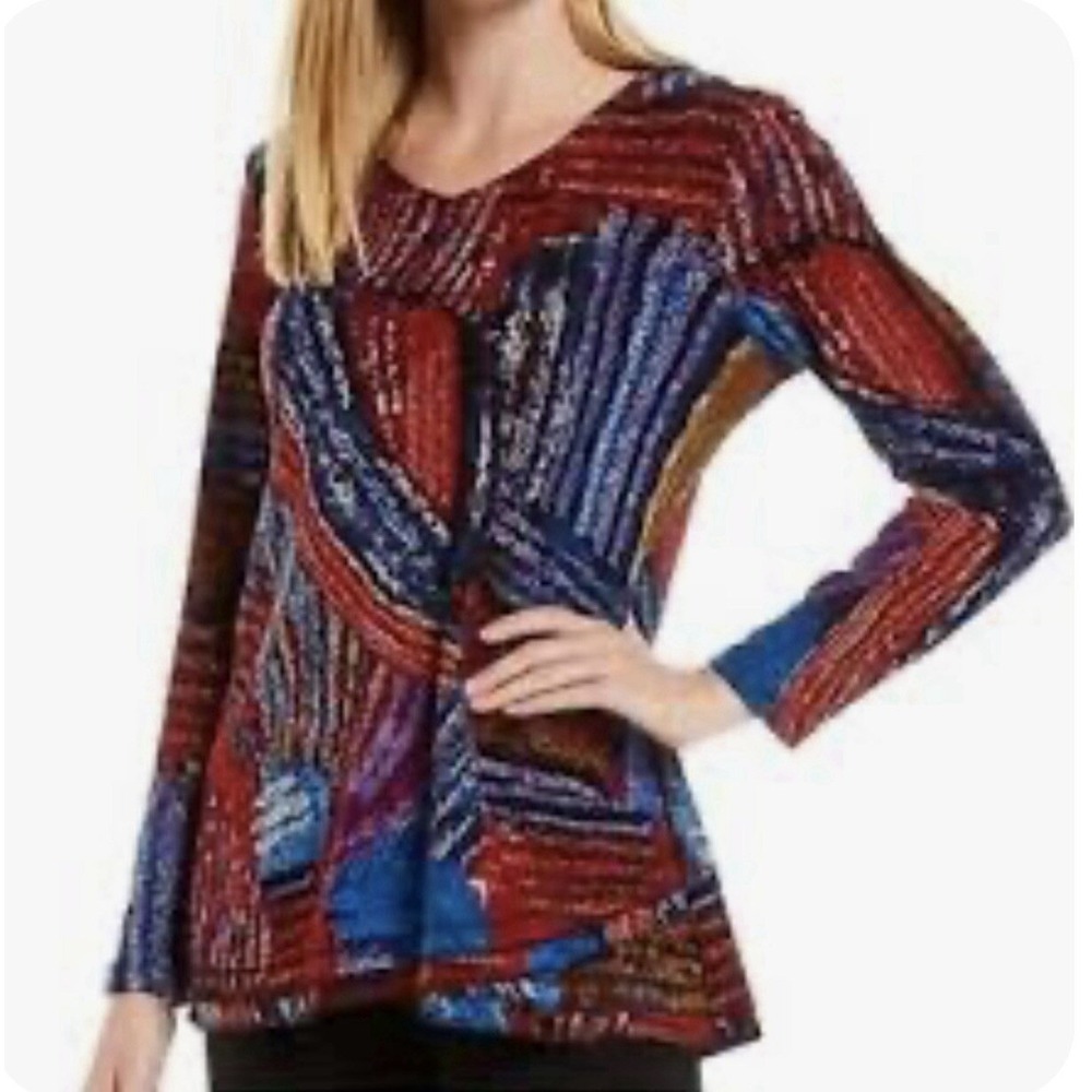 Ali Miles Top Women's Size XL Tunic Art To Wear Colorful Fun Bright Wearable Art